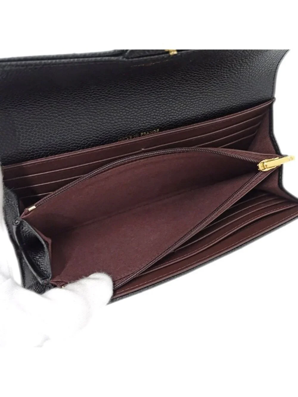 Chanel Wallet Quilted Caviar Leather Black Gold
